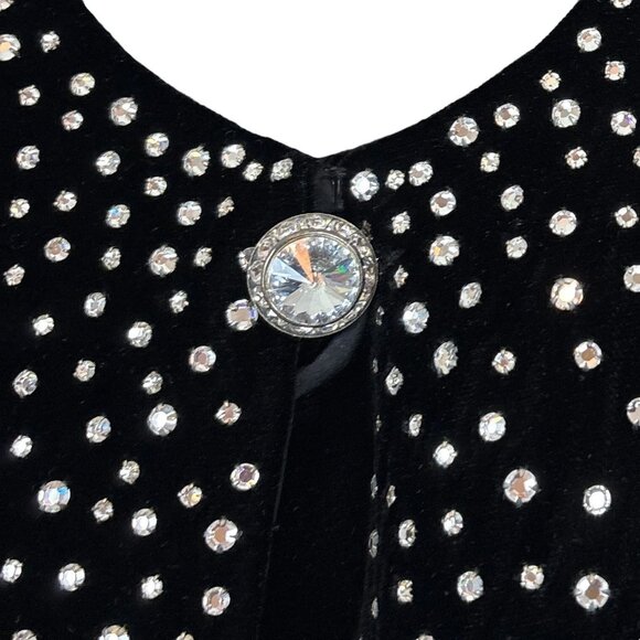 Vtg Velvet Rhinestone Button Evening Formal Blazer Jacket Black Silver Size US 8 - Picture 6 of 11